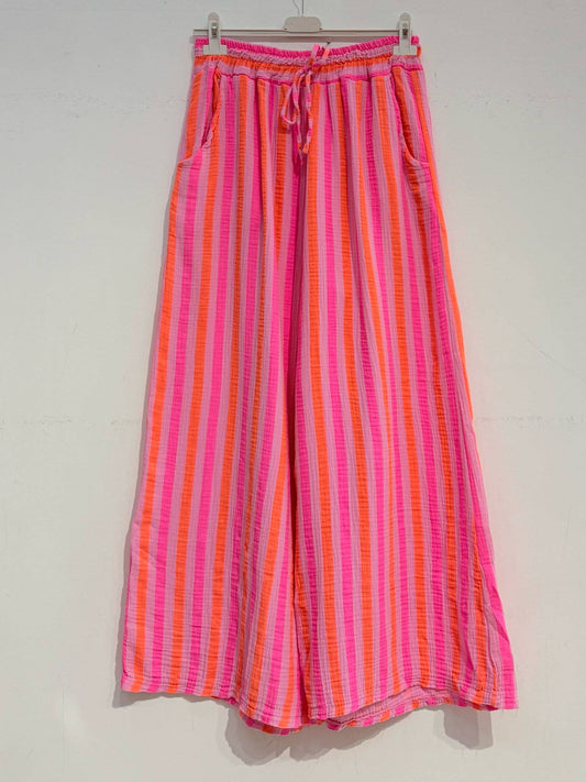 Bedruckte Hose aus Baumwollgaze Musselin STREIFEN MULTI