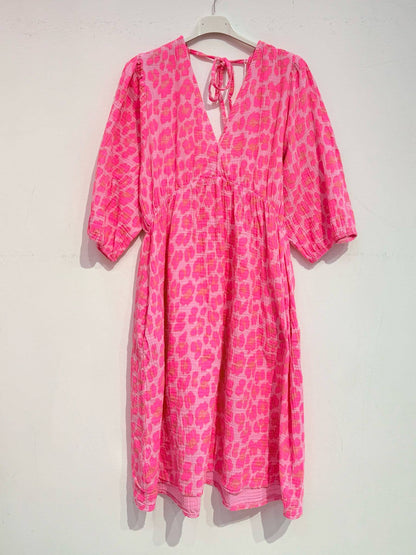 Kurzes Kleid aus Baumwollgaze Musselin LEOPARD