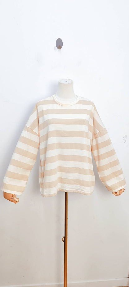 Oversize-gestreiftes Langarm-T-Shirt