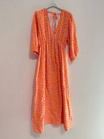 Kleid aus Baumwollgaze Musselin GROSSER LEOPARD