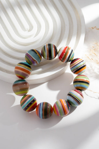 Armband mit mehrfarbigen Perlen, rund gestreift, künstlerisches Design