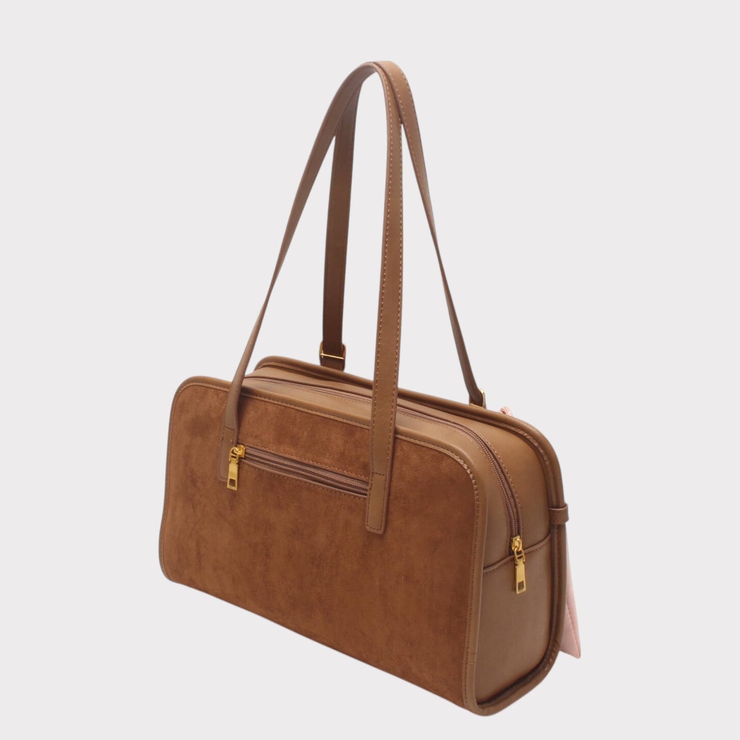 Schultertasche, Wildleder, mit Schnalle und dekorativem Täschchen