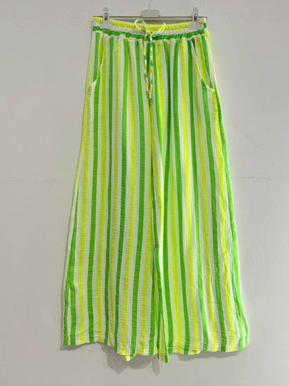 Bedruckte Hose aus Baumwollgaze Musselin STREIFEN MULTI