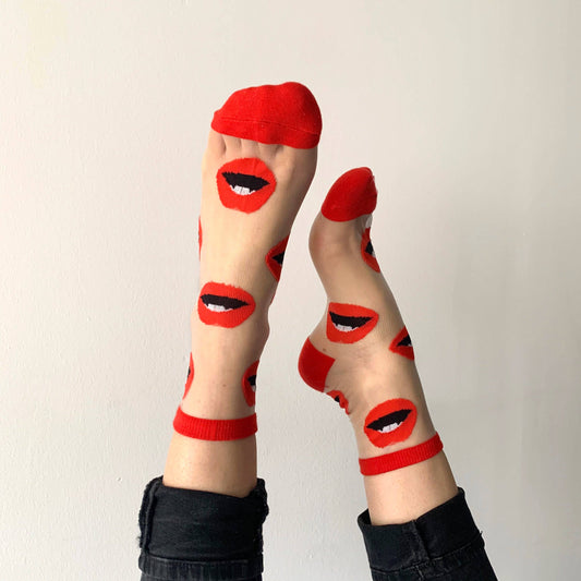 Damen-Fantasiesocken mit roten Lippen