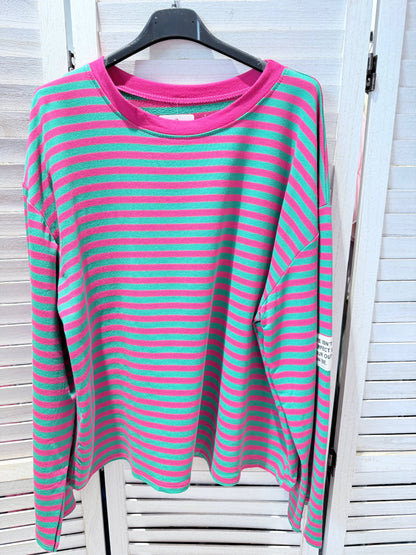 Gestreiftes T-Shirt Langarm mit Rundhalsausschnitt