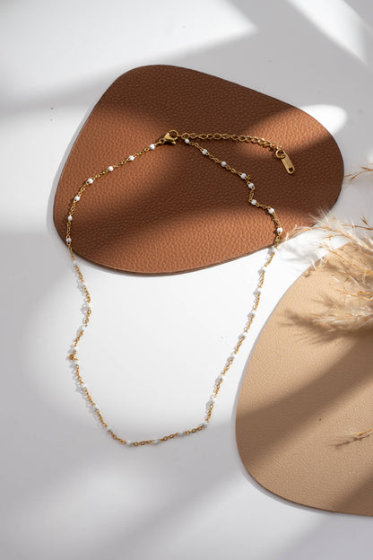 Halskette goldene Kette feine bunte Perlen zart elegant