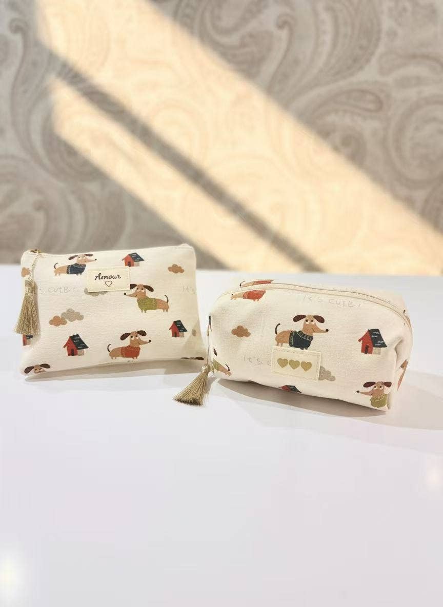 Trendiges Dackel-Täschchen-Set beige schick entzückend