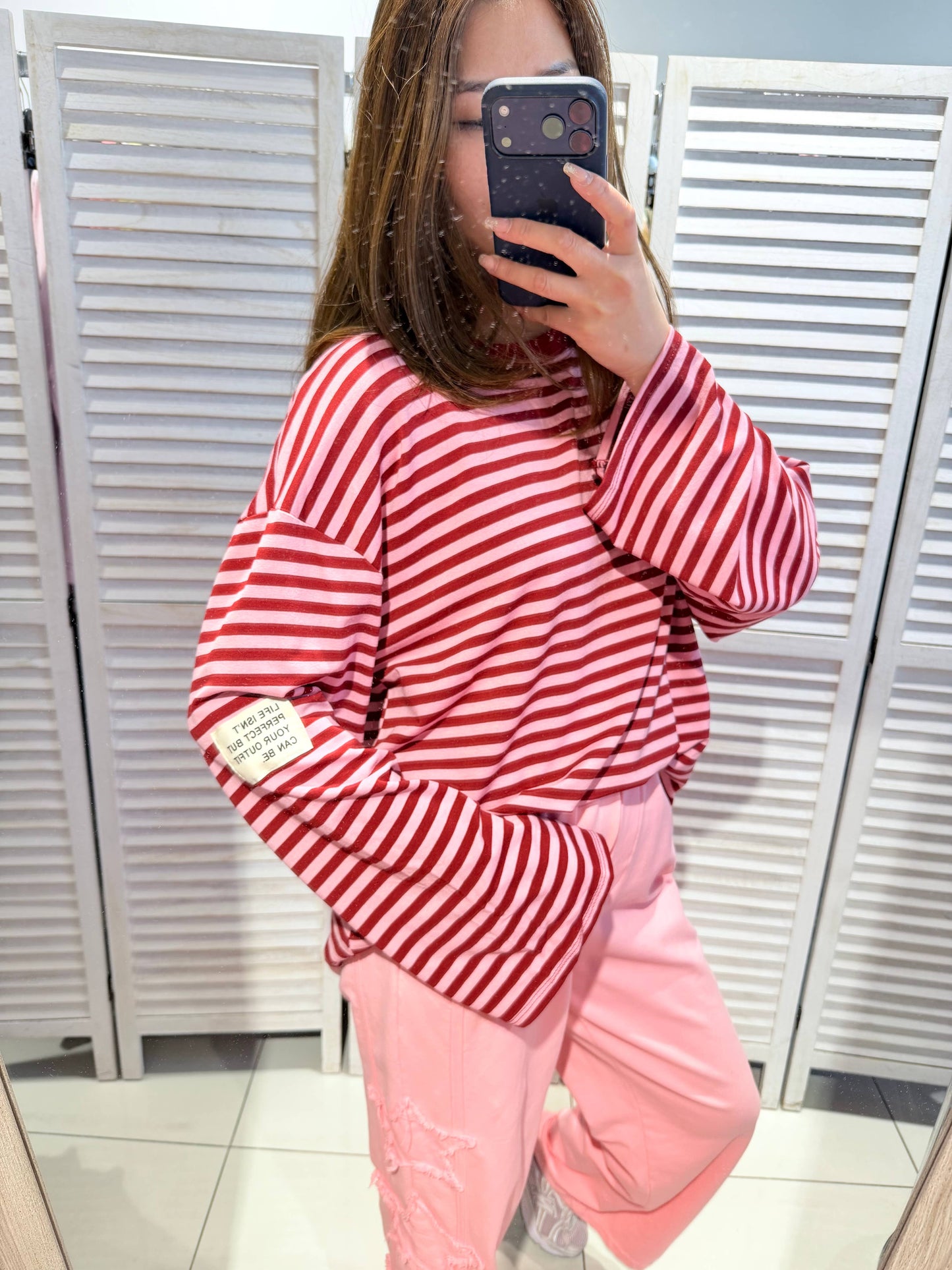 T‑Shirt Langarm mit Streifen, ausgestellter Schnitt