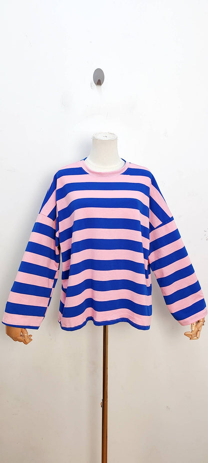 Oversize-gestreiftes Langarm-T-Shirt