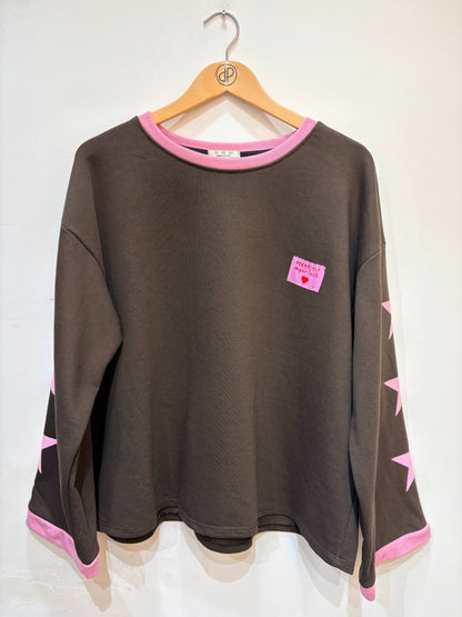 Oversize-Sweatshirt, Rundhalsausschnitt, Sterne, Baumwolle, zweifarbig