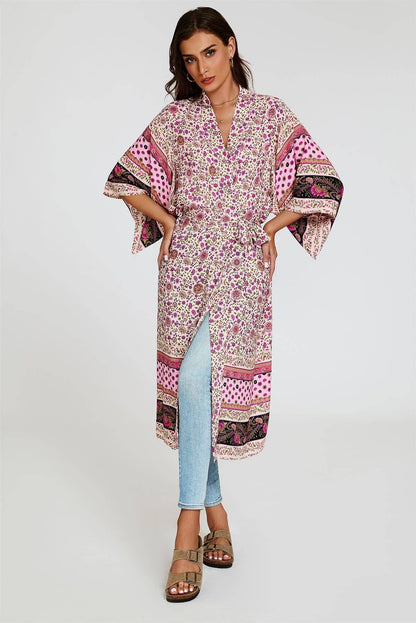 Entspannter Baumwoll-Kimono in Rosa