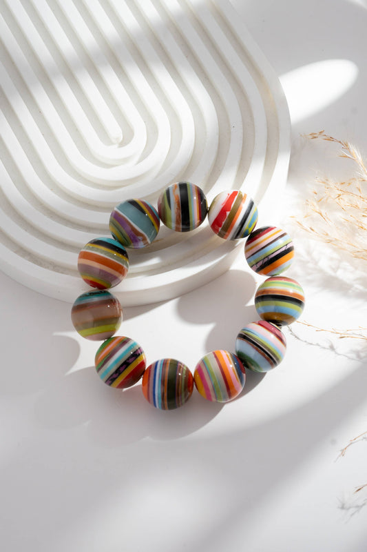 Armband mit mehrfarbigen Perlen, rund gestreift, künstlerisches Design