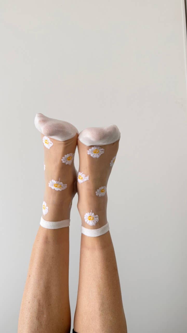 Transparente Socke Margeriten Flora weiß