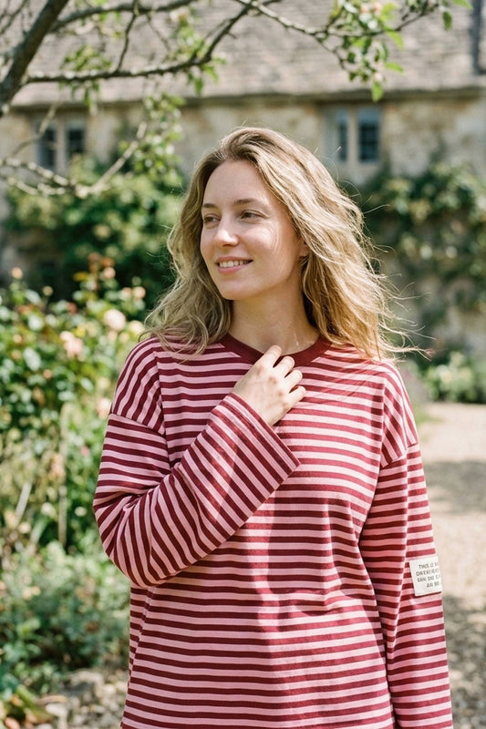T‑Shirt Langarm mit Streifen, ausgestellter Schnitt