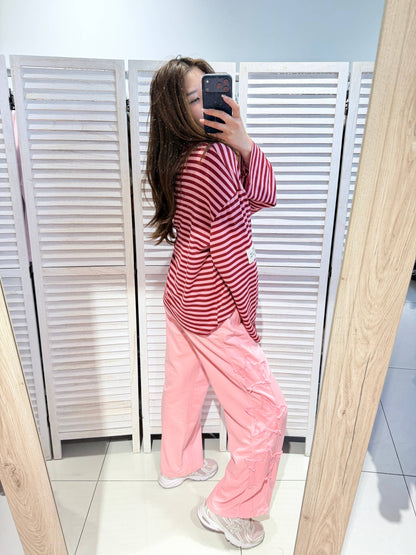 T‑Shirt Langarm mit Streifen, ausgestellter Schnitt