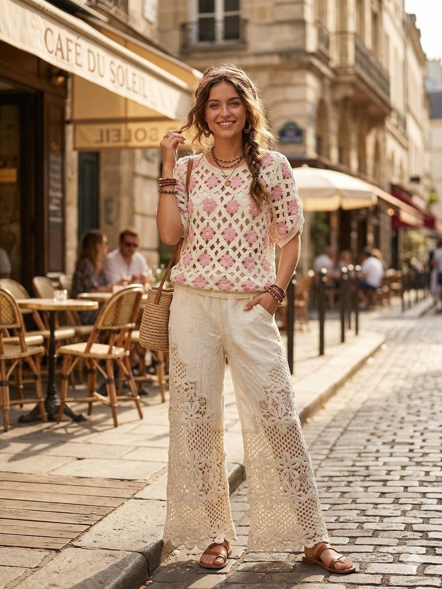 Durchbrochenes Top mit Blumenmuster