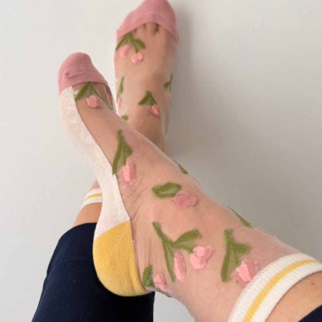 Camélia - Socken mit kleinen, fantasievollen Tulpen