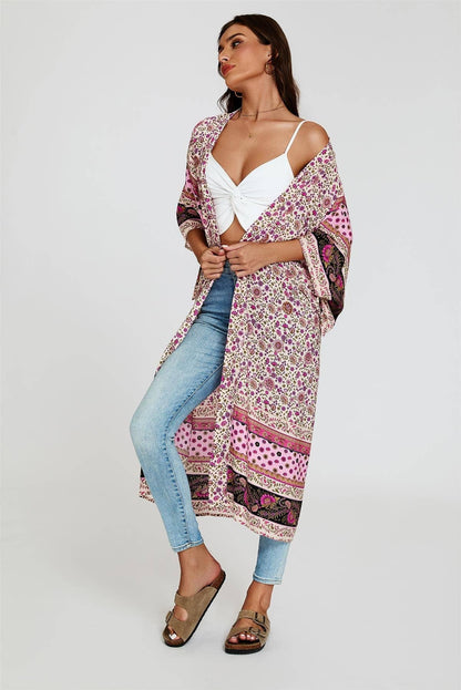 Entspannter Baumwoll-Kimono in Rosa