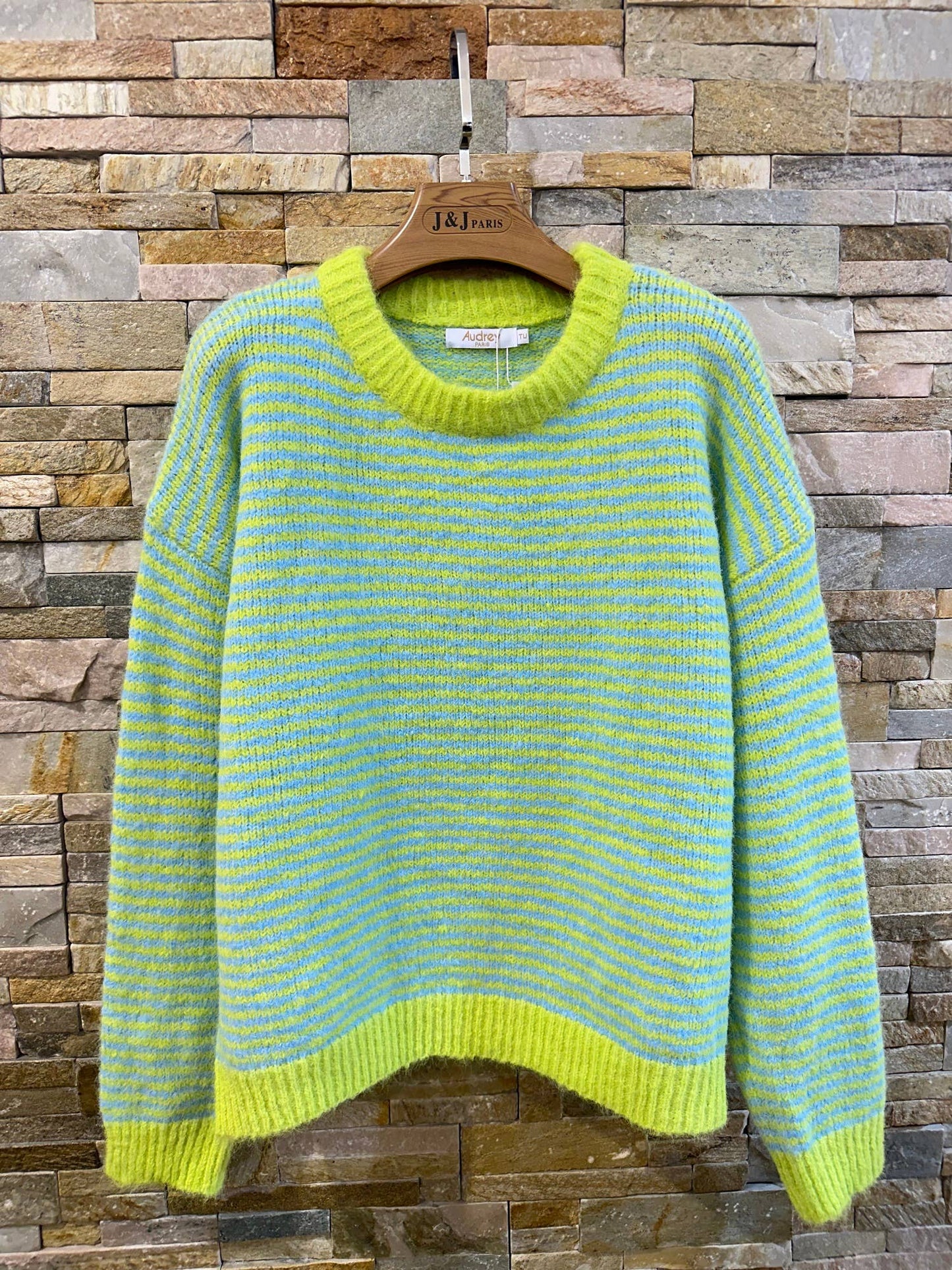 Gestreifter Oversize-Pullover in Farbe – Komfort  GRÜN-GELB