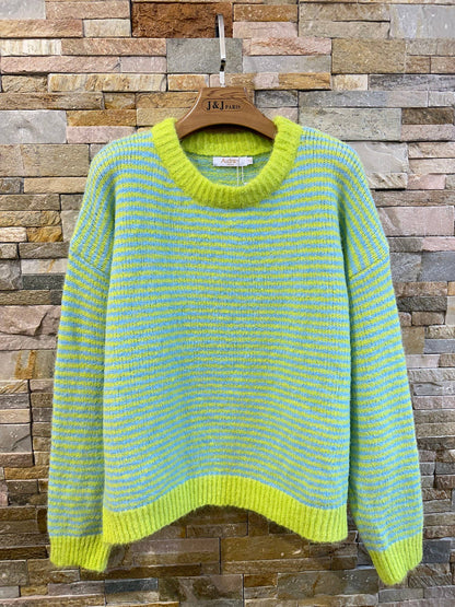 Gestreifter Oversize-Pullover in Farbe – Komfort  GRÜN-GELB