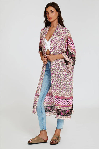 Entspannter Baumwoll-Kimono in Rosa