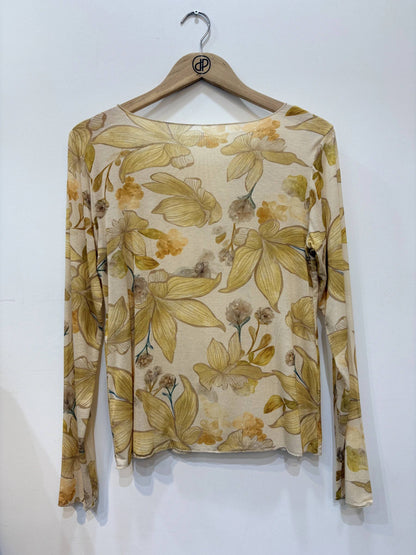 Floral bedrucktes Top, Rundhalsausschnitt, lange Ärmel, tailliert PT2632: Rosa / STANDARDGRÖSSE (36-42 / S-XL)