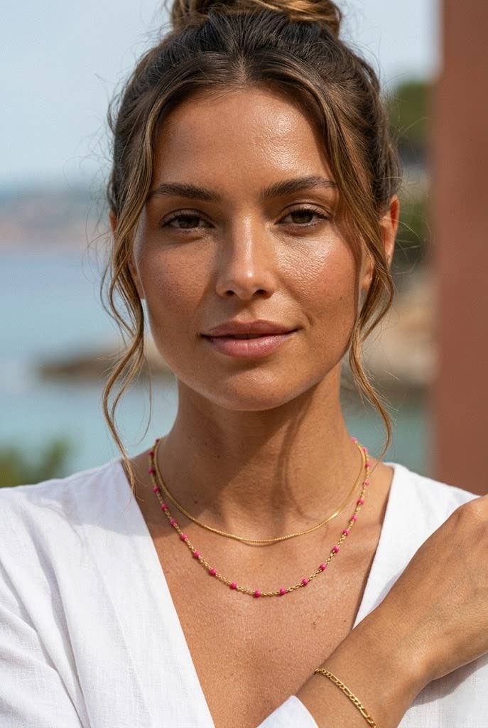 Halskette goldene Kette feine bunte Perlen zart elegant