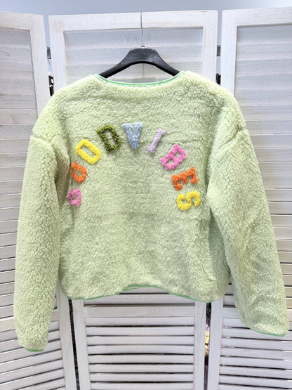 Plüschjacke Teddyjacke mit Schriftzug