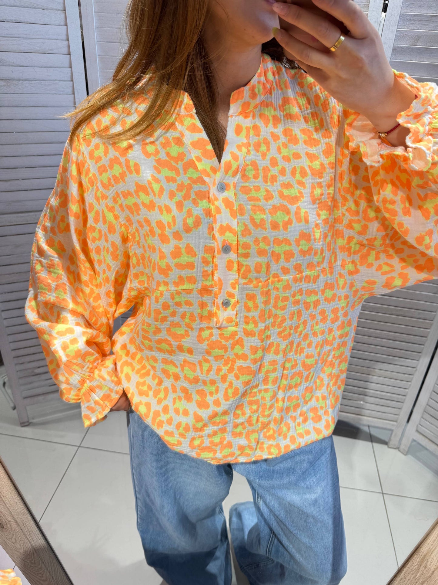 Fließende Bluse Musselin mit Ballonärmeln