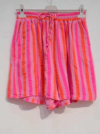 Bedruckte Shorts aus Baumwollgaze Musselin STREIFEN MULTI