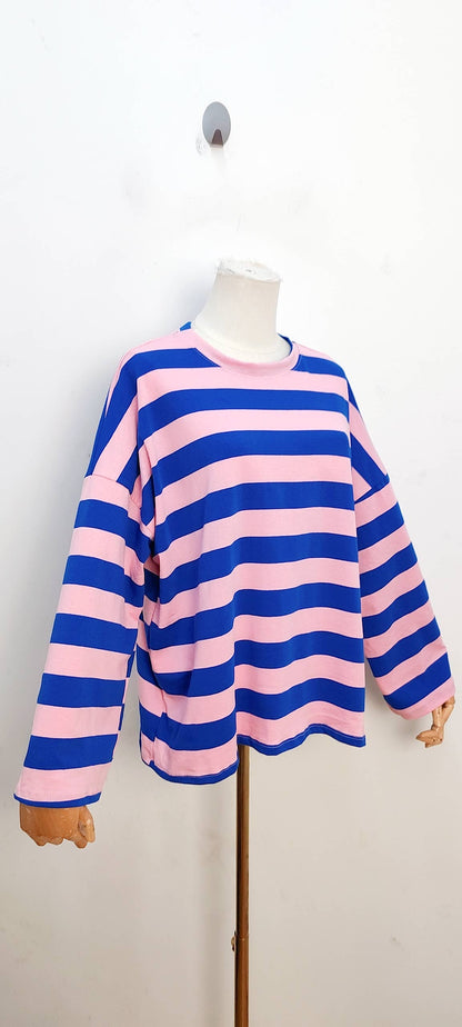 Oversize-gestreiftes Langarm-T-Shirt