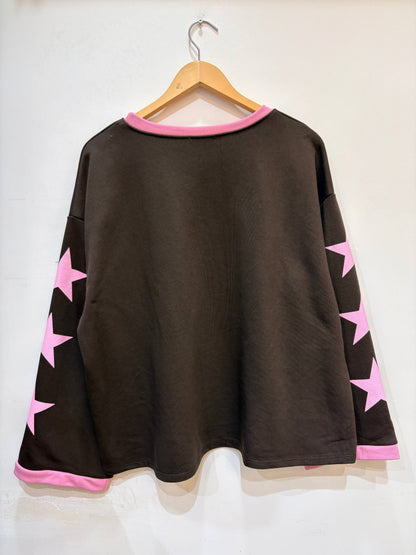 Oversize-Sweatshirt, Rundhalsausschnitt, Sterne, Baumwolle, zweifarbig