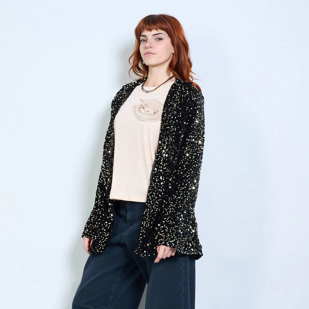 Maßgeschneiderter, mit Pailletten verzierter Blazer mit Reverskragen