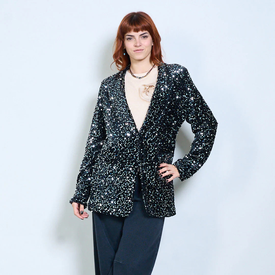Maßgeschneiderter, mit Pailletten verzierter Blazer mit Reverskragen