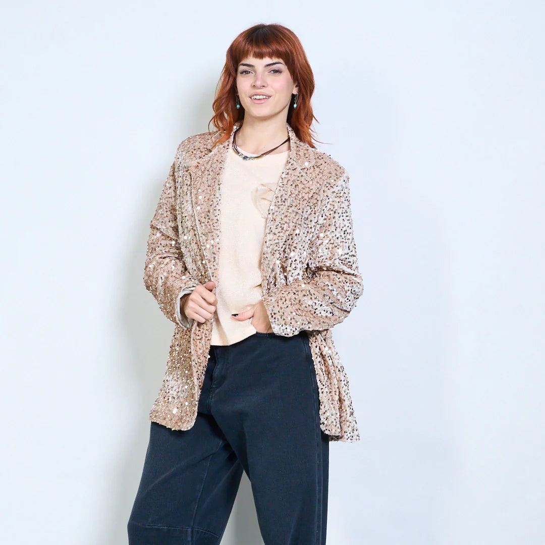 Maßgeschneiderter, mit Pailletten verzierter Blazer mit Reverskragen
