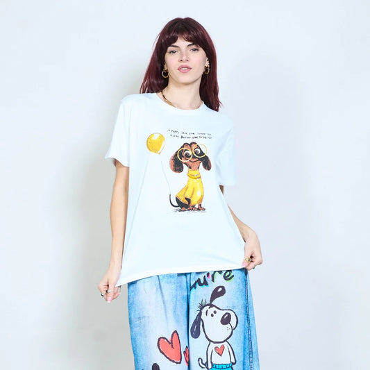 T-Shirt mit verziertem Welpen Dackel Details