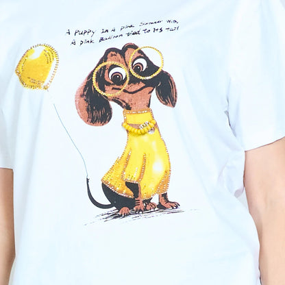 T-Shirt mit verziertem Welpen Dackel Details
