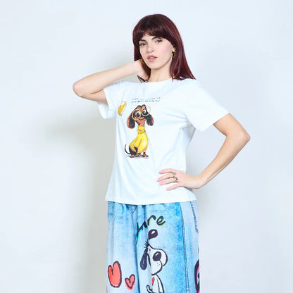 T-Shirt mit verziertem Welpen Dackel Details