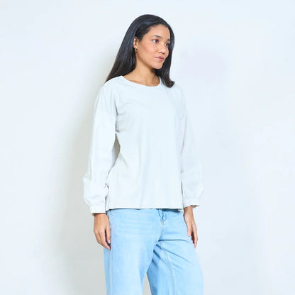 Lässige Bluse mit gerafften Ärmeln und lockerem Saum