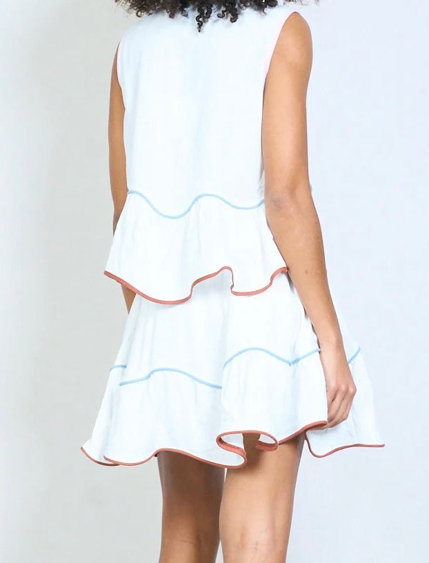 Ärmellose Bluse mit Rüschensaum zum Binden vorne