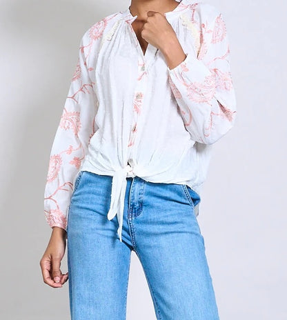 Paisley Stickerei Dobby Textur  Bluse