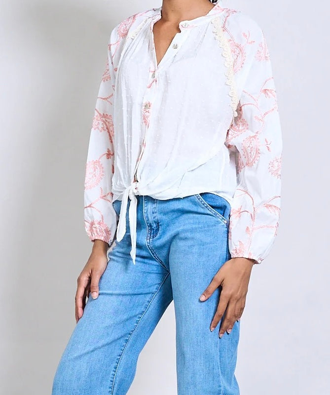 Paisley Stickerei Dobby Textur  Bluse