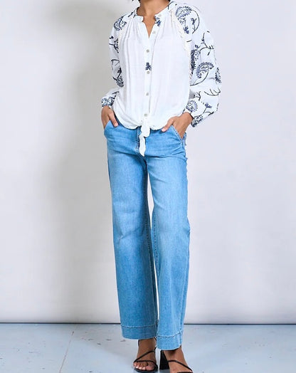 Paisley Stickerei Dobby Textur  Bluse