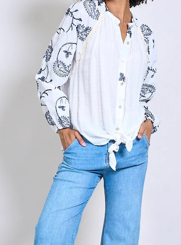 Paisley Stickerei Dobby Textur  Bluse