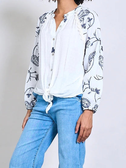 Paisley Stickerei Dobby Textur  Bluse