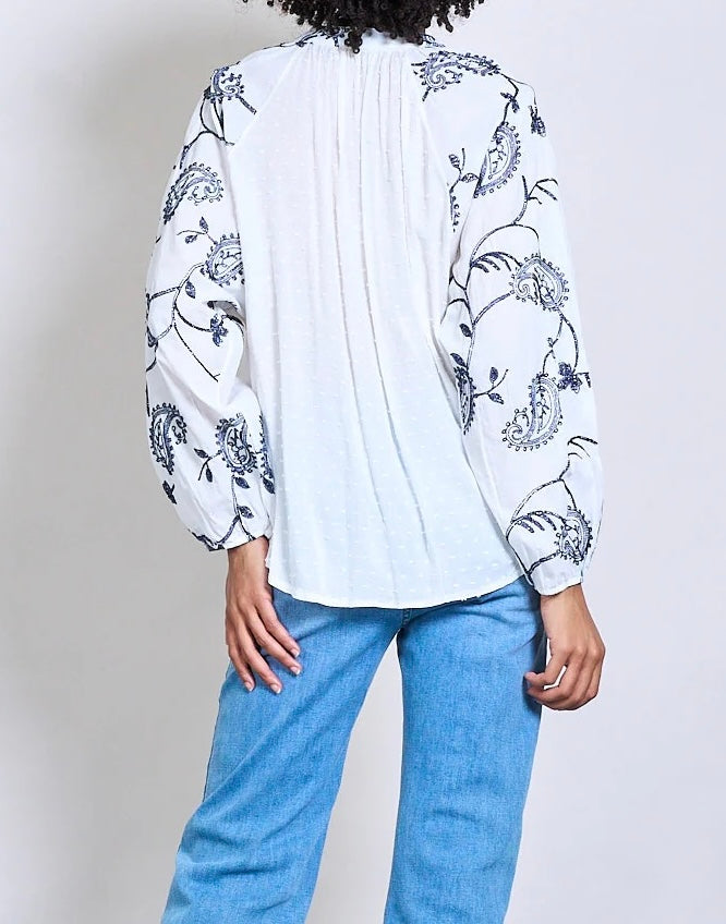 Paisley Stickerei Dobby Textur  Bluse