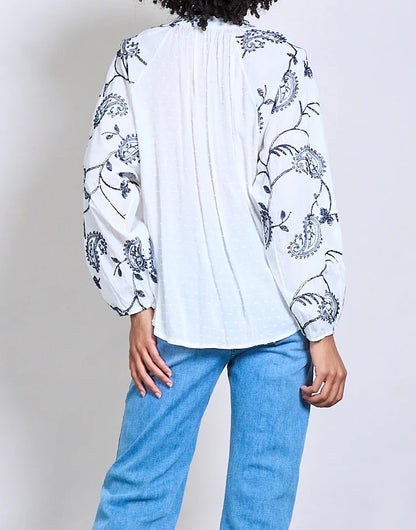 Paisley Stickerei Dobby Textur  Bluse