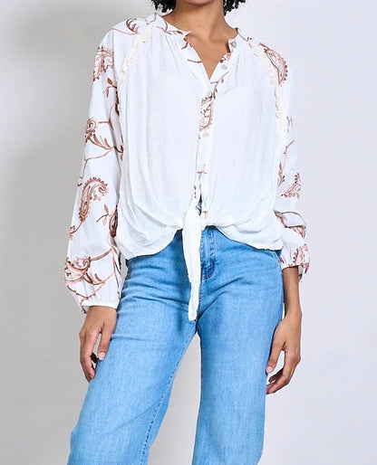 Paisley Stickerei Dobby Textur  Bluse