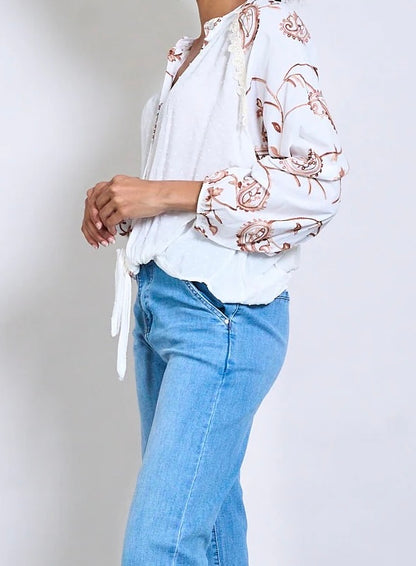 Paisley Stickerei Dobby Textur  Bluse