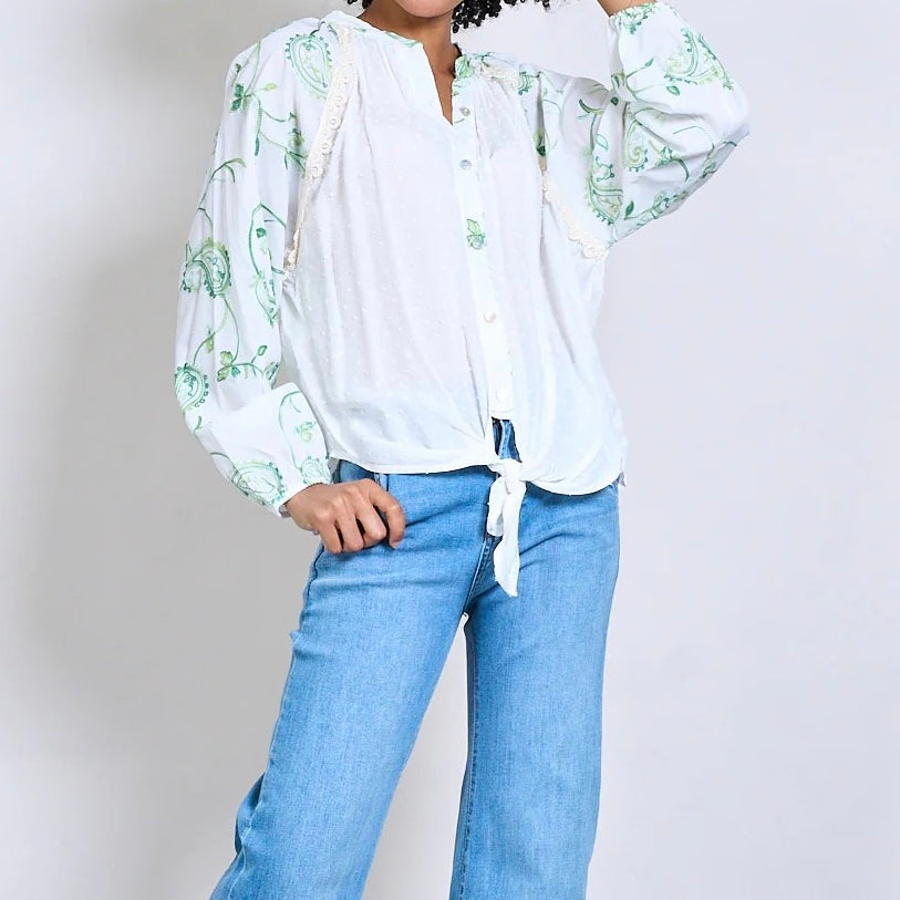 Paisley Stickerei Dobby Textur  Bluse